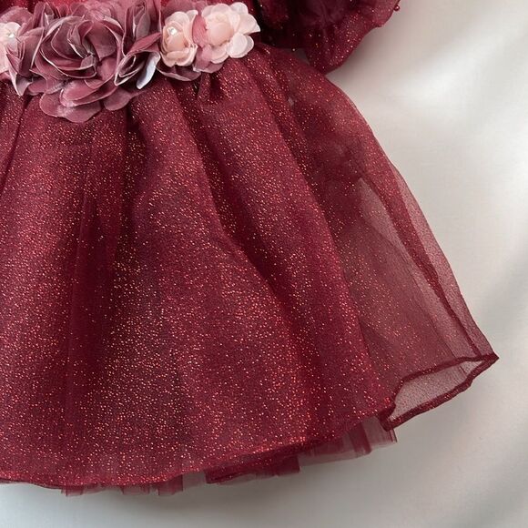 Pink Girls Couture Burgundy Glitter floral embellished Holiday Party Dress NWT 3 - Picture 5 of 15